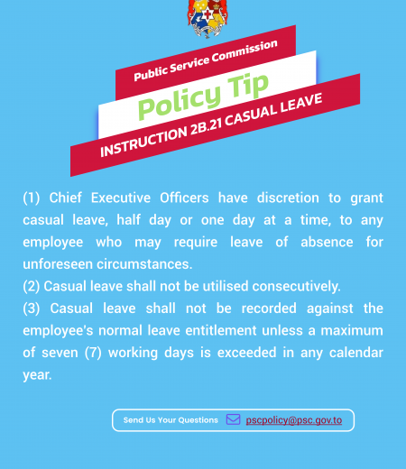 PSC Policy Tip for the Week on 2B.21 Casual Leave