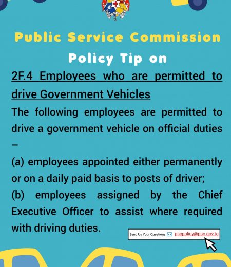 PSC Policy Tip for the Week on 2F.4 Employees who are permitted to drive Government Vehicles (01 July 2024)