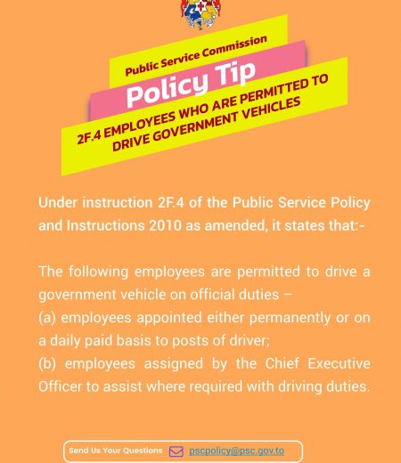 PSC Policy Tip for the Week on 2F.4 Employees who are permitted to drive Government Vehicles