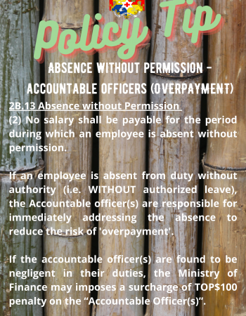 Policy tip of the week - Absence without Permission - Accountable Officers (Overpayment)